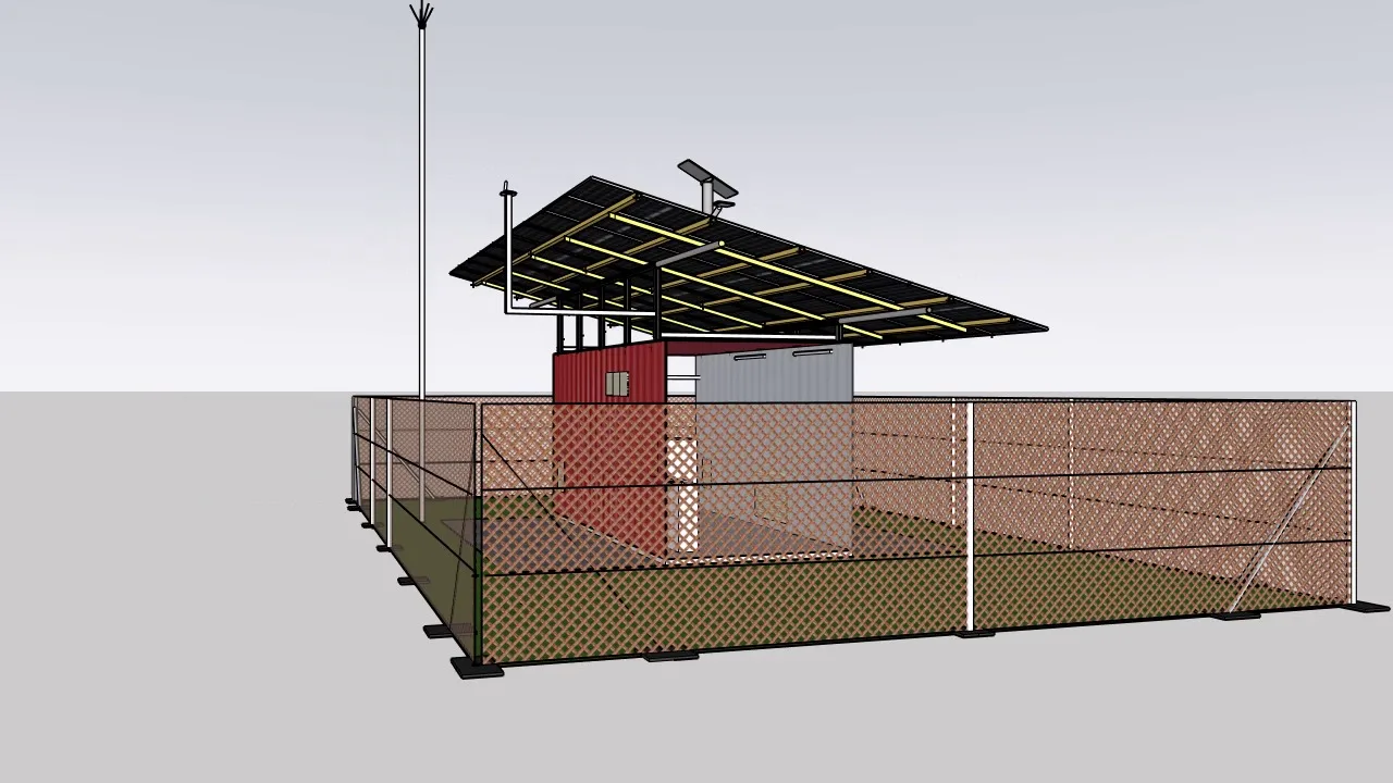 Containerized solar power system with canopy, battery storage, and backup generator